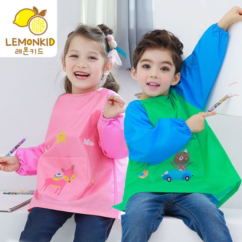 88739-LEMONKID儿童吃饭衣环保罩衣防水围兜儿童画画衣反穿衣夏季动物款-详情图