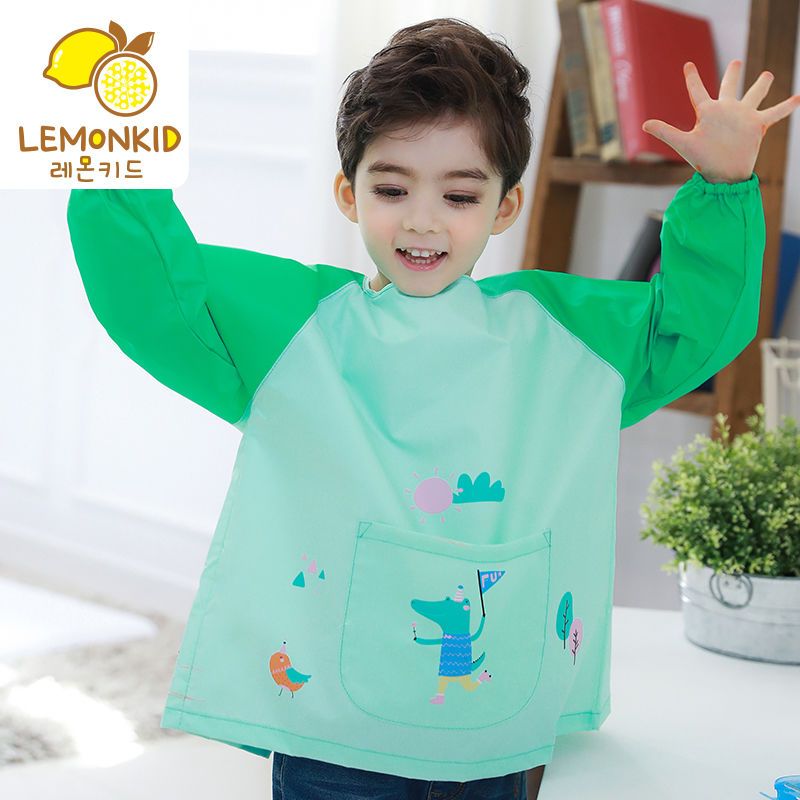 88739-LEMONKID儿童吃饭衣环保罩衣防水围兜儿童画画衣反穿衣夏季动物款-详情图