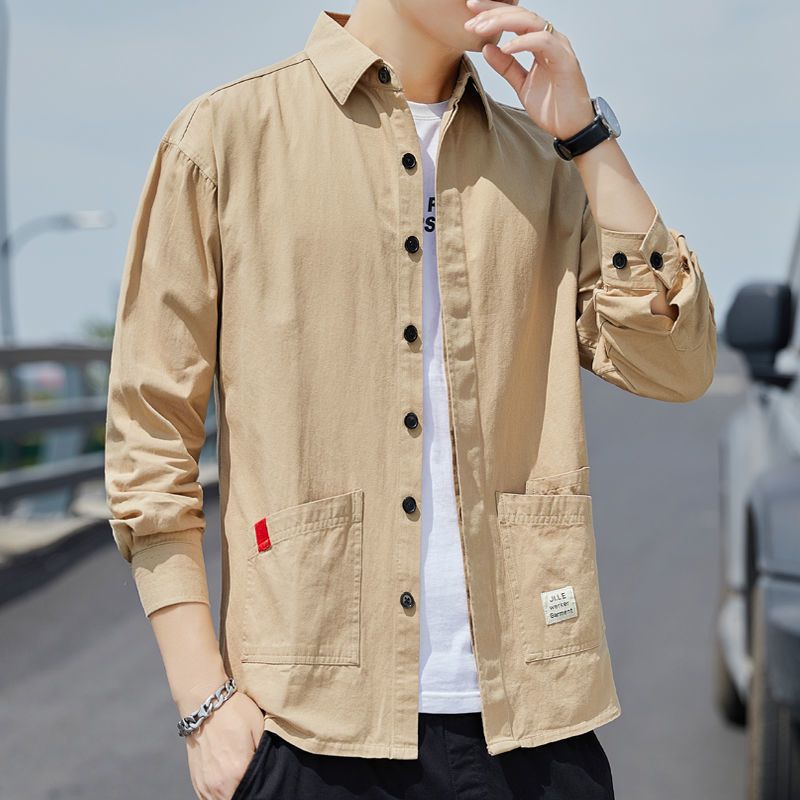 夏季男士纯色七分袖衬衫韩版潮流男生宽松大码短袖衬衣打底衫