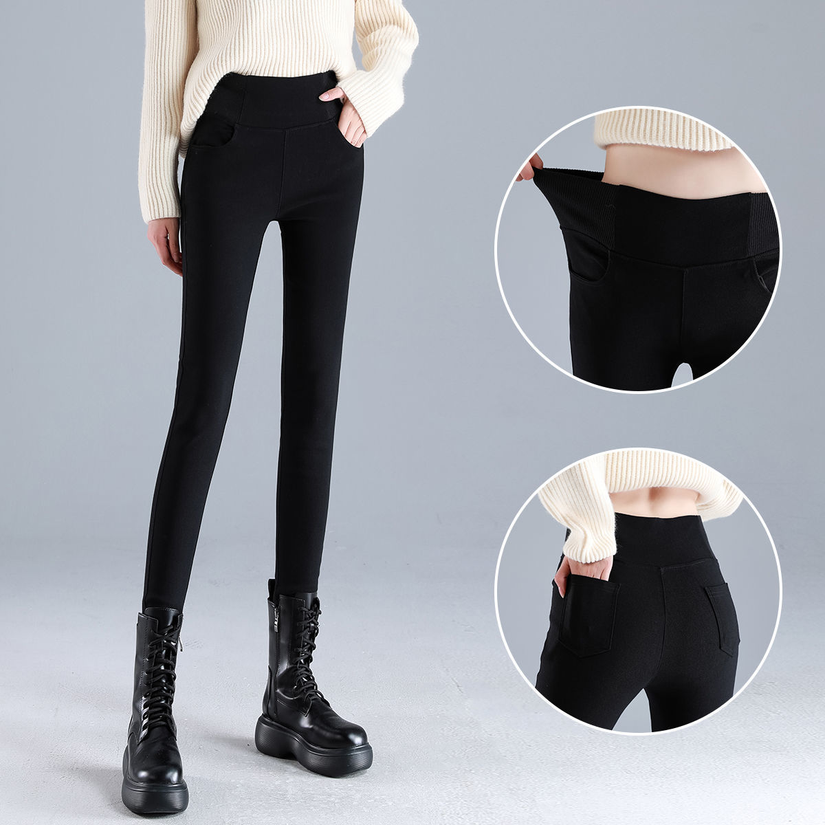 [80-200 catties] new autumn and winter plus velvet plus size thin high waist imitation jeans women's small feet long pants women