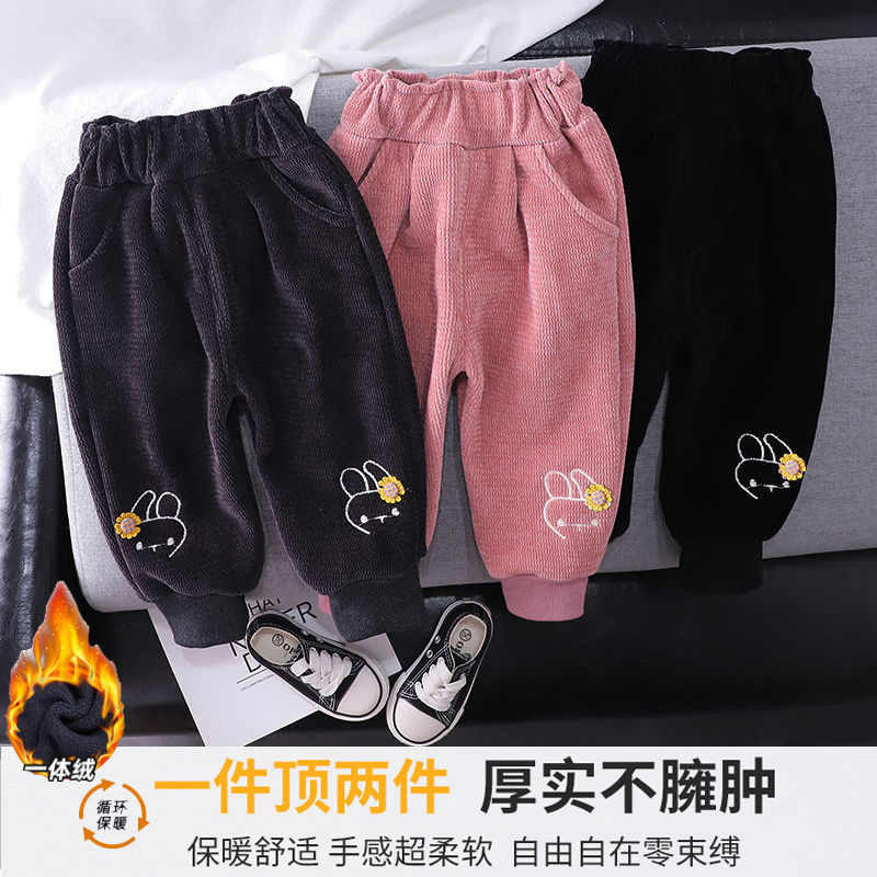 女童加絨褲子加厚一體絨小童休閒褲寶寶洋氣兒童棉褲保暖運動褲潮