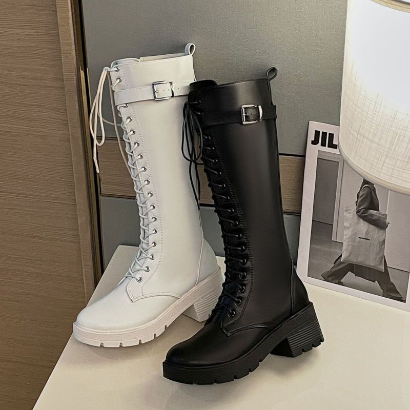 Long boots  autumn and winter new knight boots lace-up riding boots British style but knee women's shoes high-heeled ins tide