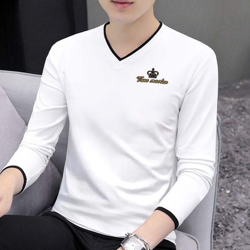 (95%棉质量款)V领男士长袖T恤 韩版秋季打底衫潮流青年男装上衣服