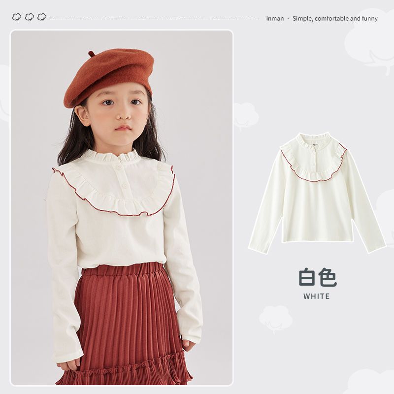 Inman children's clothing children's lapel shirt cotton girls wave point shirt Korean style foreign style fashionable 2022 spring new