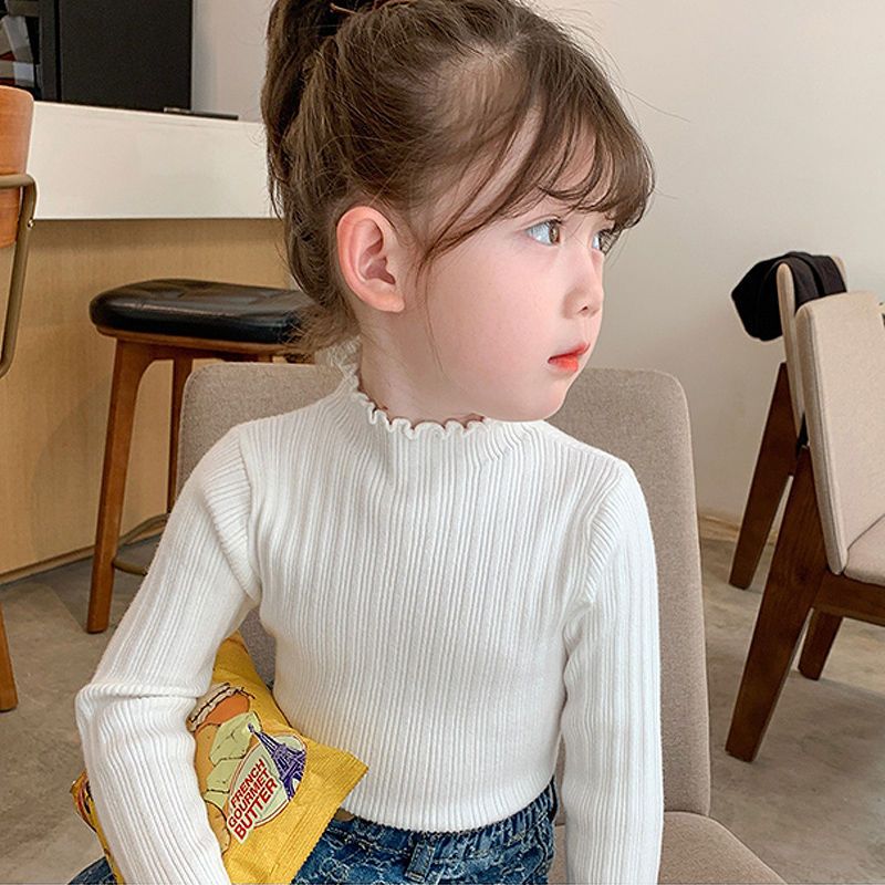 女童打底衫洋氣2023秋冬新款兒童簡約毛衣寶寶內搭純色針織上衣