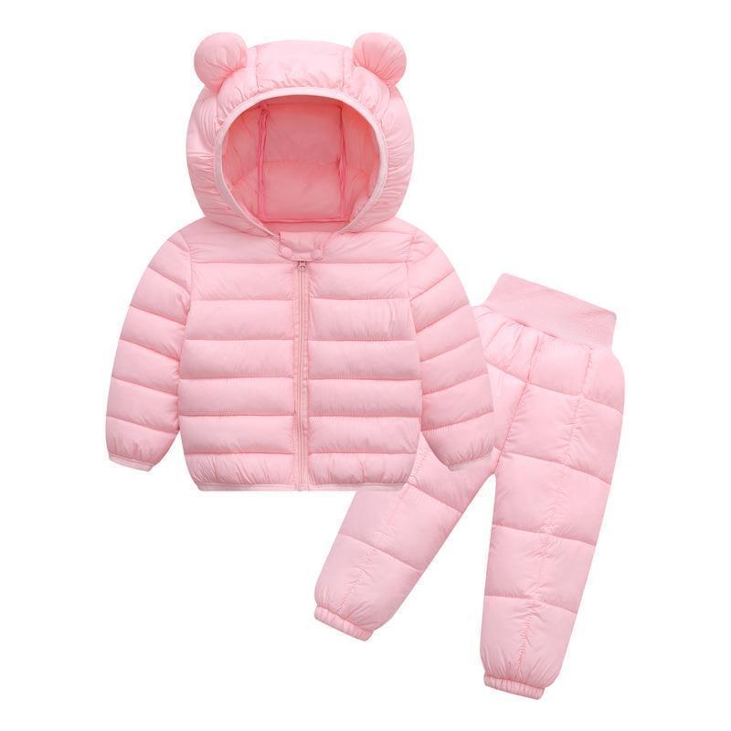 2020新款兒童羽絨棉服男女童加厚亮布套裝寶寶外穿銀色連帽兩件套