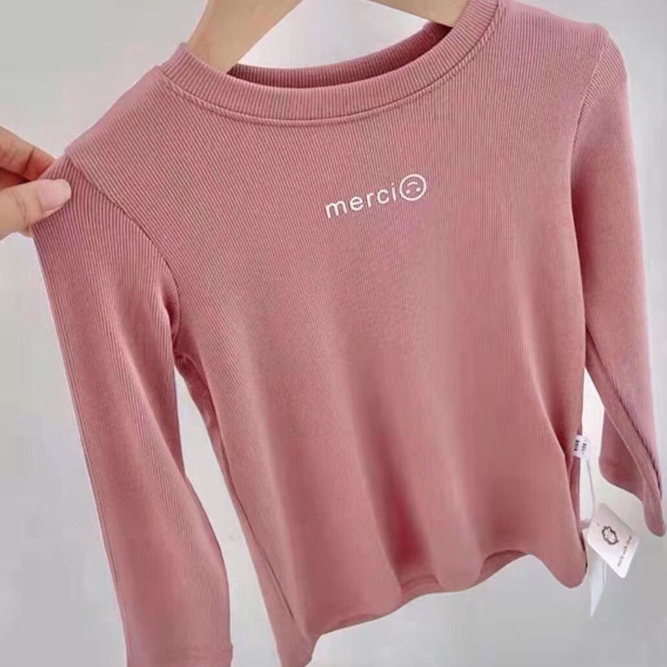 Children's clothing new products girls simple facial mask T pure cotton bottoming shirt round neck autumn long-sleeved versatile T-shirt  inner wear