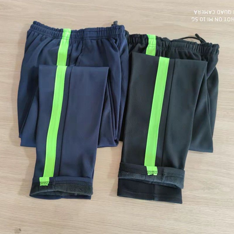 一條綠寬槓加絨校服褲子小學生保暖校褲男女初高中加厚寬鬆校服褲