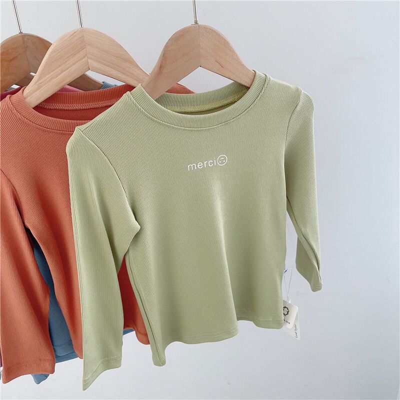 Children's clothing new products girls simple facial mask T pure cotton bottoming shirt round neck autumn long-sleeved versatile T-shirt  inner wear