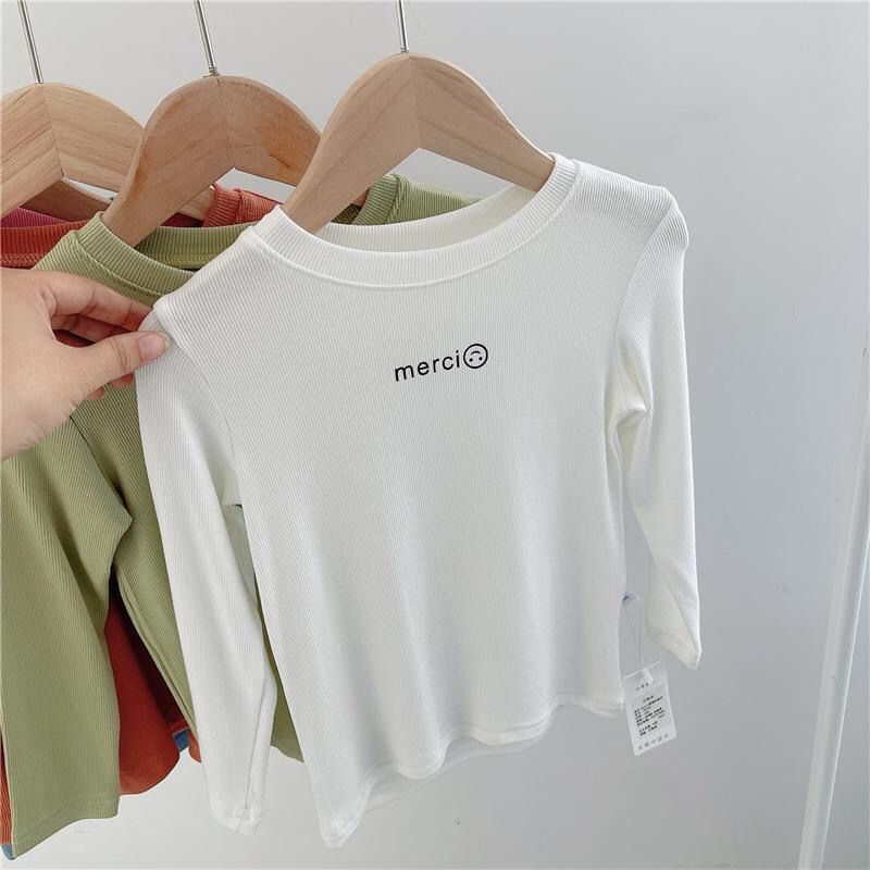 Children's clothing new products girls simple facial mask T pure cotton bottoming shirt round neck autumn long-sleeved versatile T-shirt  inner wear