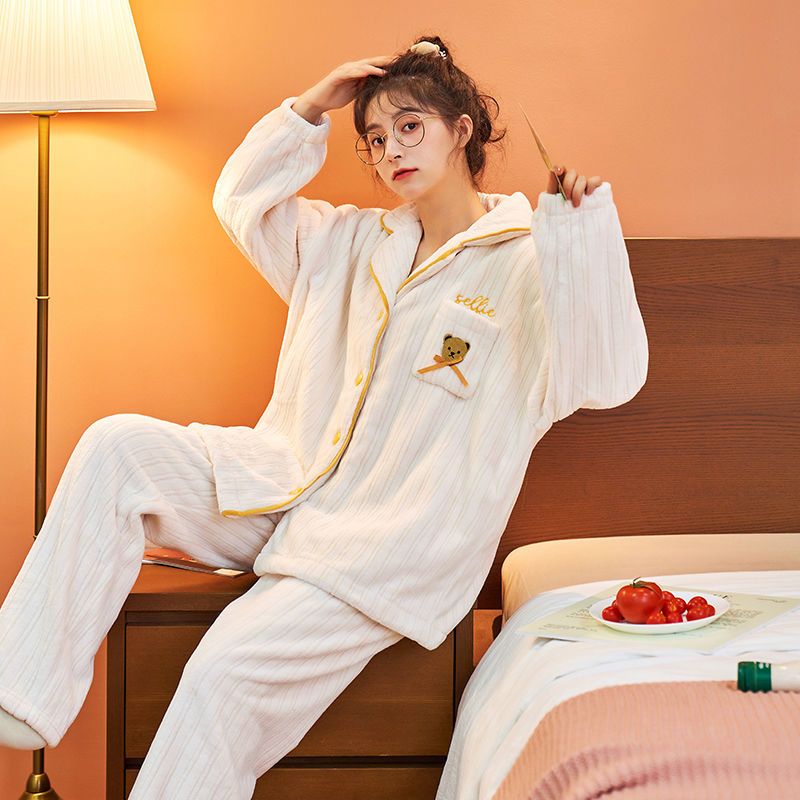 甜美睡衣女可爱珊瑚绒加厚法兰绒秋冬网红爆款冬季长袖套装家居服 Yahoo奇摩拍賣