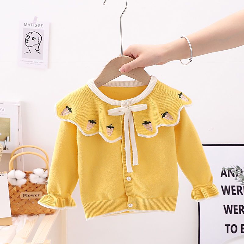 女童开衫春秋款2021新款童装儿童小宝宝黄色薄款洋气针织毛衣外套