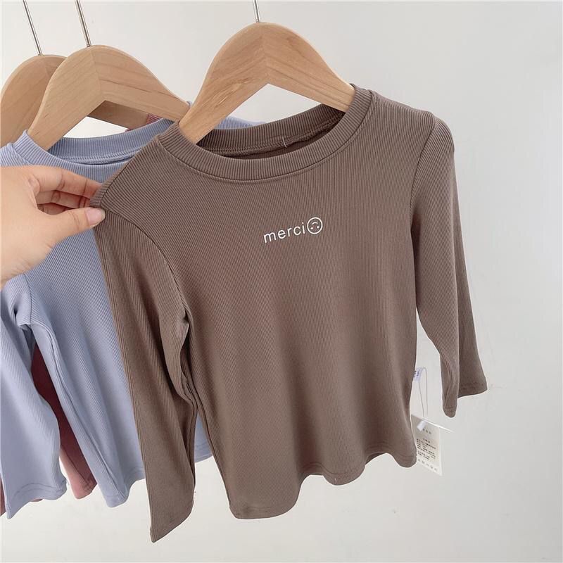 Children's clothing new products girls simple facial mask T pure cotton bottoming shirt round neck autumn long-sleeved versatile T-shirt  inner wear