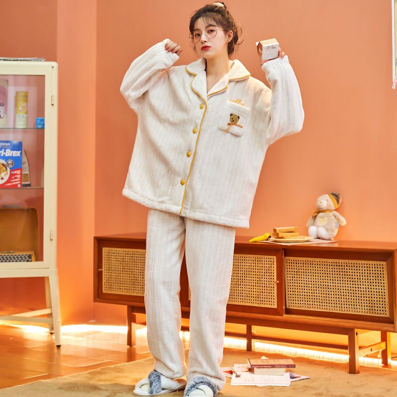 甜美睡衣女可爱珊瑚绒加厚法兰绒秋冬网红爆款冬季长袖套装家居服 Yahoo奇摩拍賣