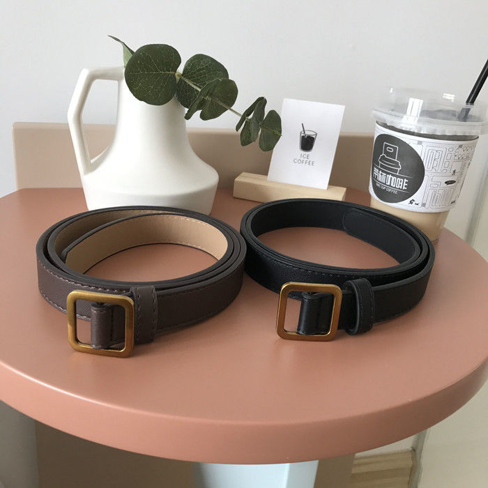 Homemade Korean new chic belt for women without holes and punch-free belt for female students with square buckle retro gold and copper buckle