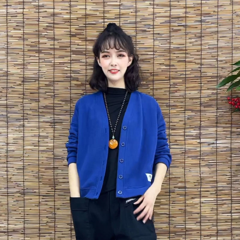 棉開衫外套女2023新款春秋季外穿洋氣遮肉顯瘦純色百搭女衛衣上衣
