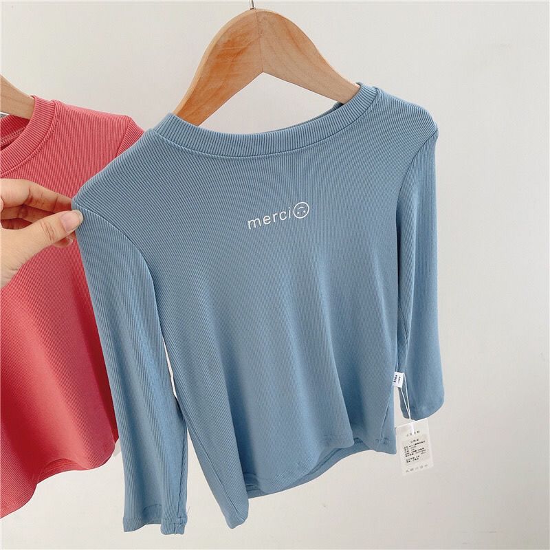 Children's clothing new products girls simple facial mask T pure cotton bottoming shirt round neck autumn long-sleeved versatile T-shirt  inner wear