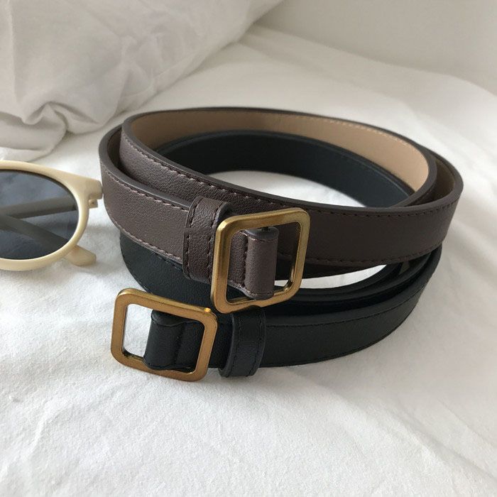 Homemade Korean new chic belt for women without holes and punch-free belt for female students with square buckle retro gold and copper buckle