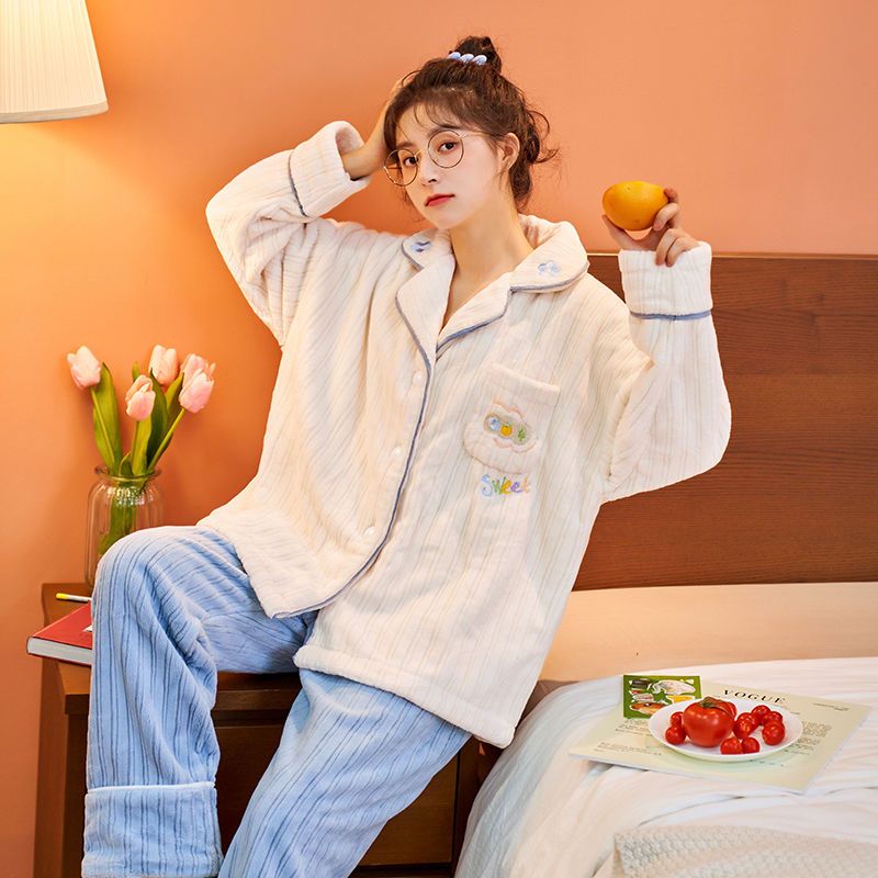 甜美睡衣女可爱珊瑚绒加厚法兰绒秋冬网红爆款冬季长袖套装家居服 Yahoo奇摩拍賣