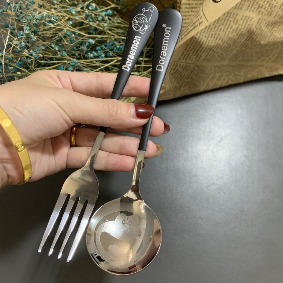 Thickened net red stainless steel spoon long handle ins style household exquisite Western fork salad fruit dessert spoon
