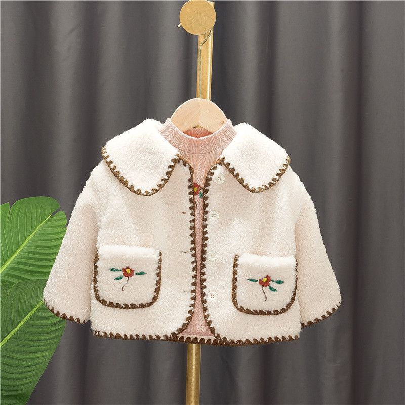 2021 new girl's coat autumn and winter foreign style baby girl winter clothes lamb wool baby children's clothes jacket fur one