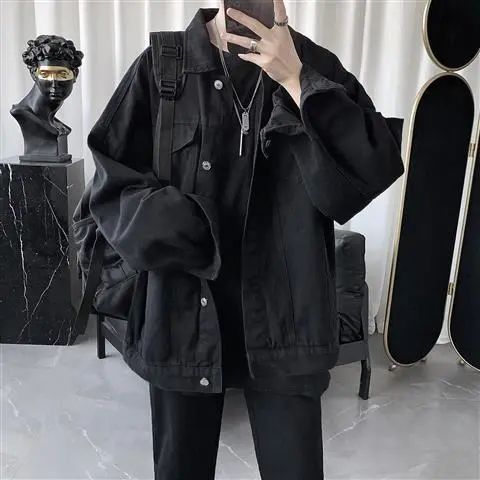 Denim jacket men's autumn trend high street solid color tops spring and autumn ins Hong Kong style loose trendy brand high-end coat