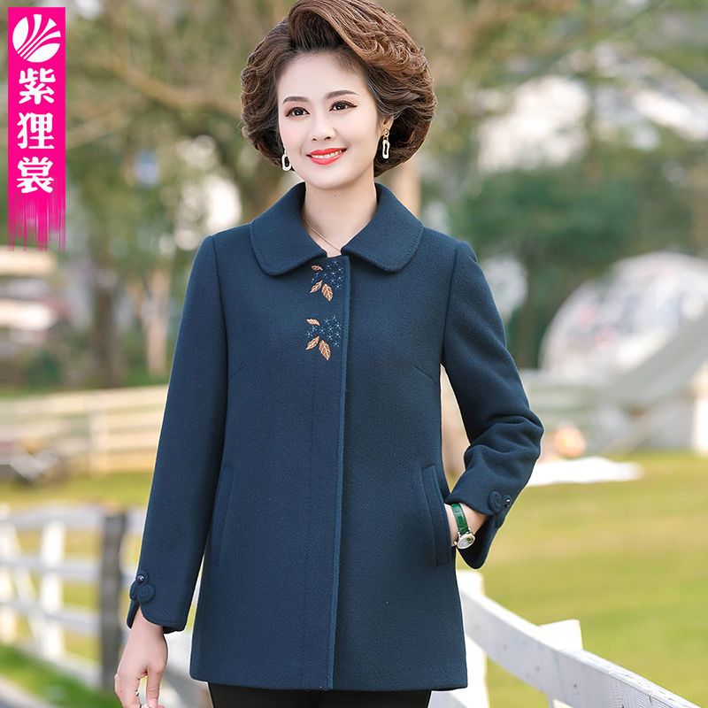 妈妈装秋冬季毛呢外套洋气加厚上衣外套女中老年女装高档羊绒大衣