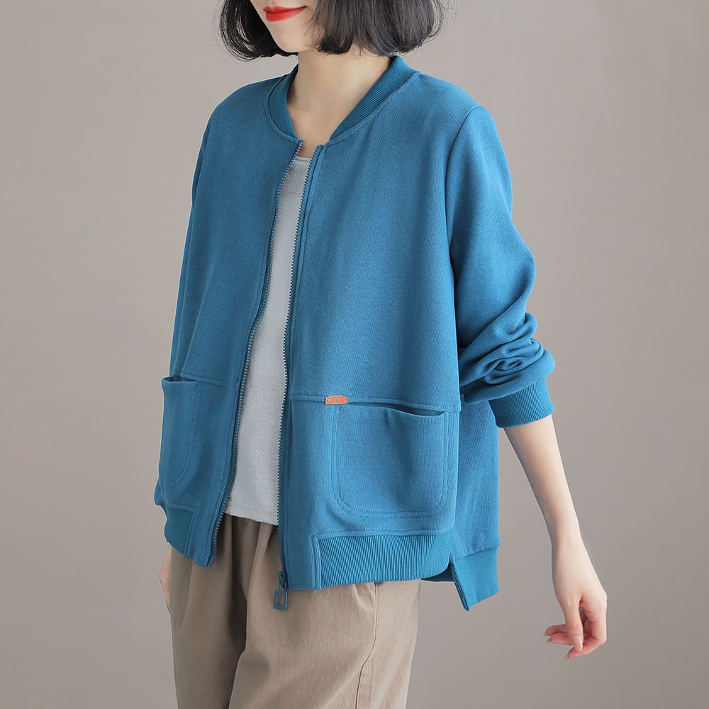 純棉休閒外套女2023韓版寬鬆大碼長袖百搭開衫衛衣秋季新款棒球服