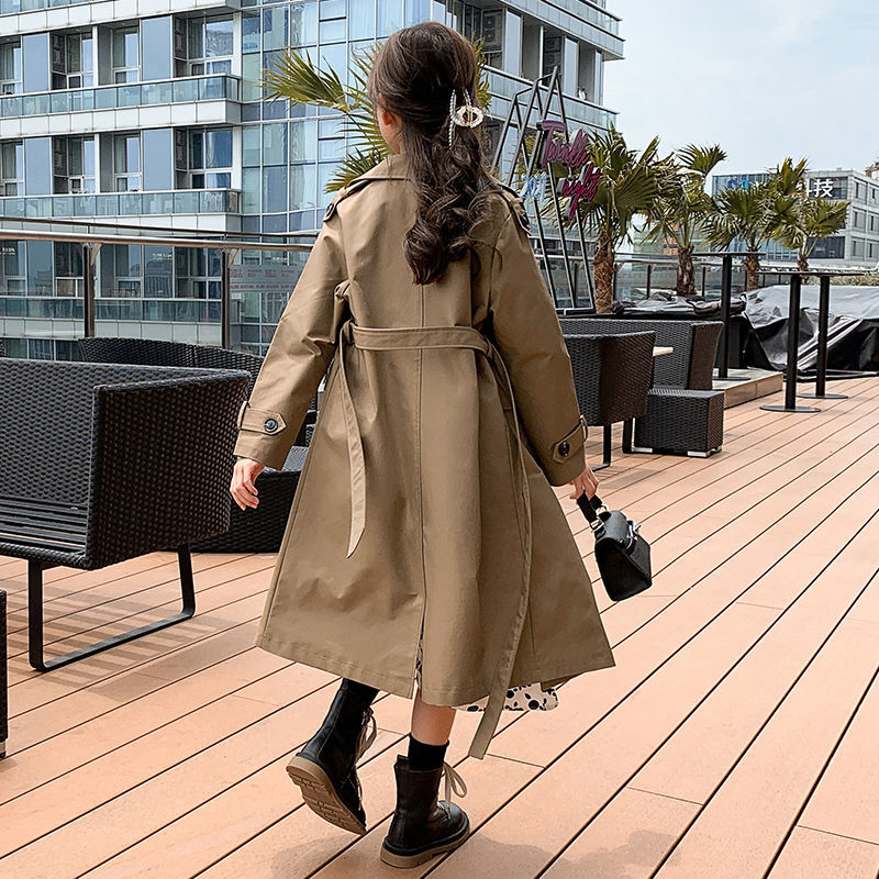 Korean version of the long coat girl spring and autumn Korean style coat 13 autumn and winter style big boy 12-year-old girl windbreaker 15