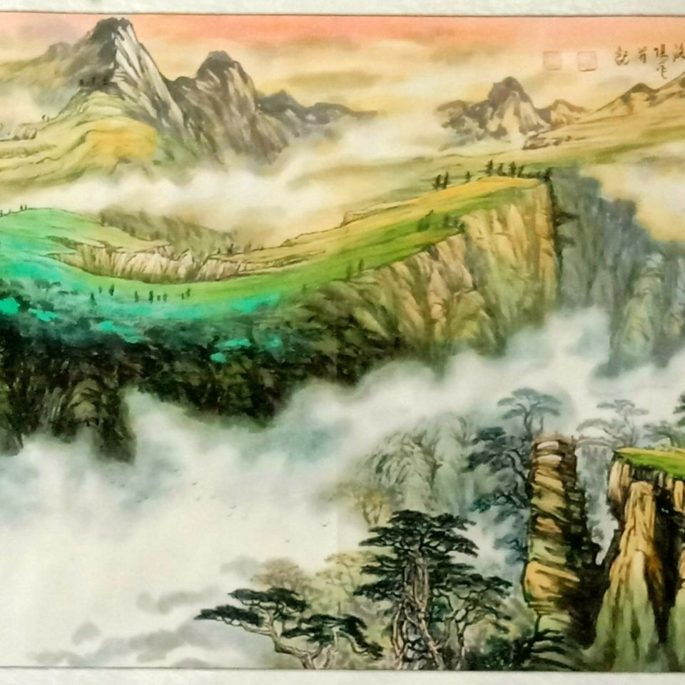 太行雄风,一级书画家手绘高清彩墨山水画,气势磅礴,云雾缭绕.