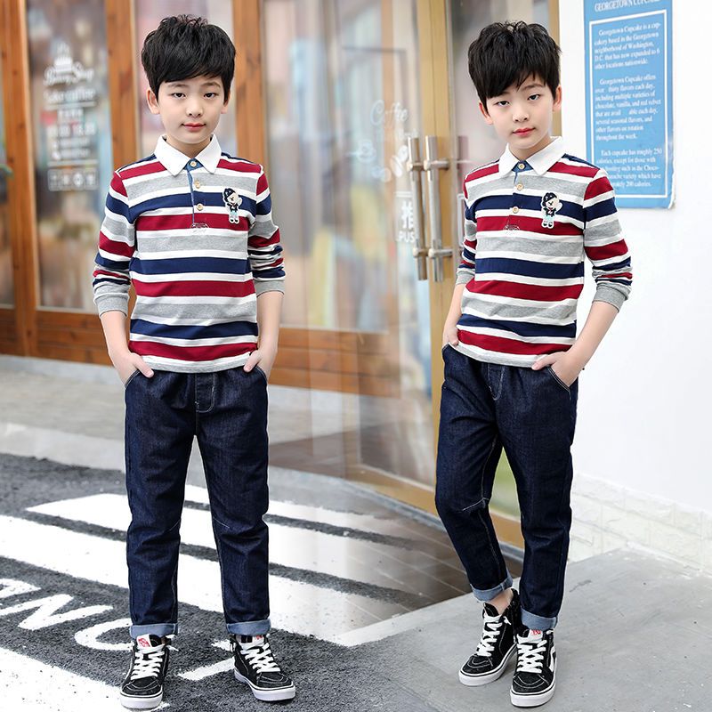 Boys' long-sleeved t-shirt spring style 2022 pure cotton boy's polo shirt lapel medium and large children's bottoming shirt autumn thick 6