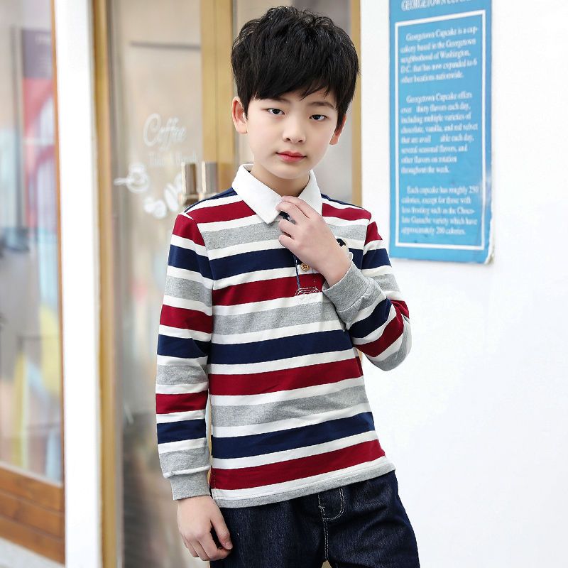 Boys' long-sleeved t-shirt spring style 2022 pure cotton boy's polo shirt lapel medium and large children's bottoming shirt autumn thick 6