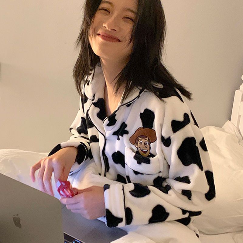 情侶睡衣秋冬季女士珊瑚絨加厚男士法蘭絨冬天網紅可愛家居服套裝