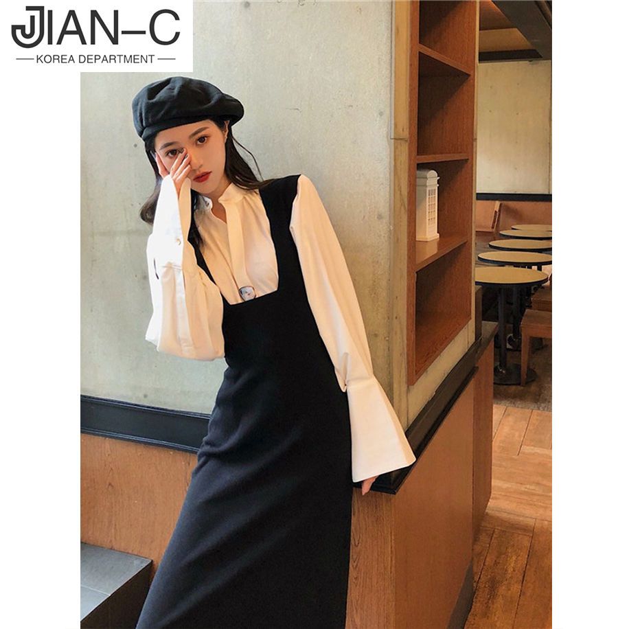 French suspender skirt two-piece suit women's autumn new skirt foreign style small man age-reducing French goddess fan suit