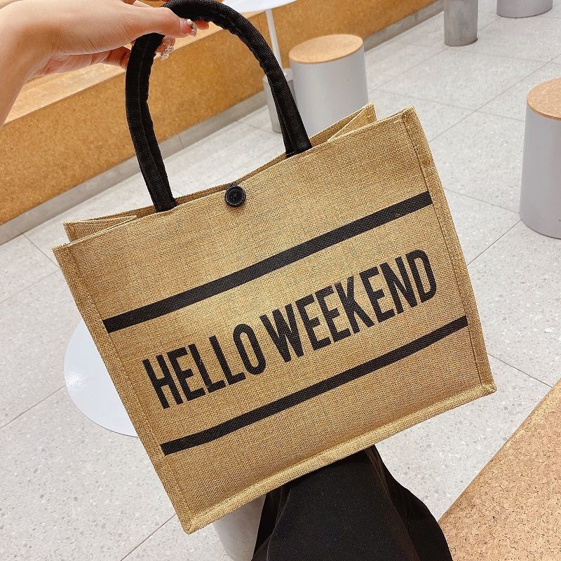 New Style Jute Nylon Briefcase Document Bag Letter Cloth Bag Large Capacity Shoulder Messenger Simple Commuter Handbag