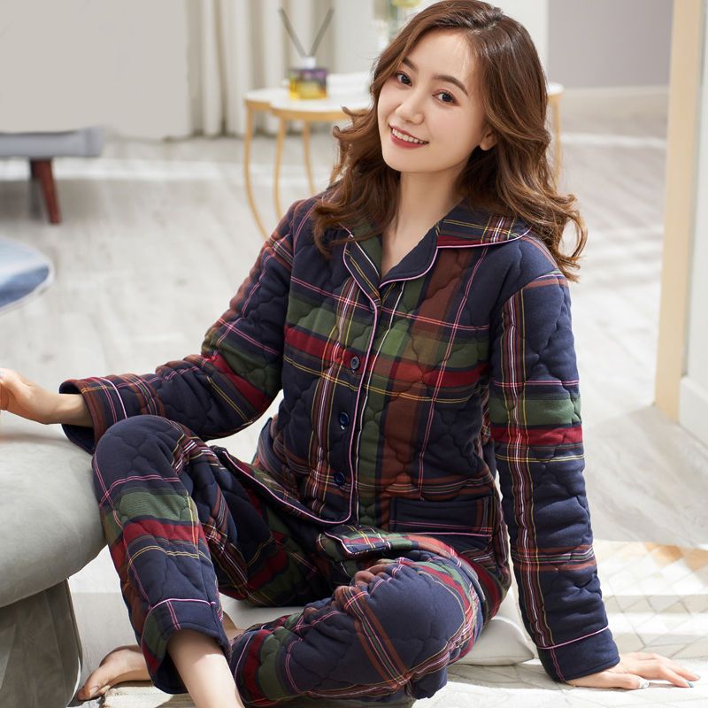 Women's winter pajamas thickened and cotton three-layer quilted pure cotton warm padded jacket autumn and winter home service can be worn outside suit