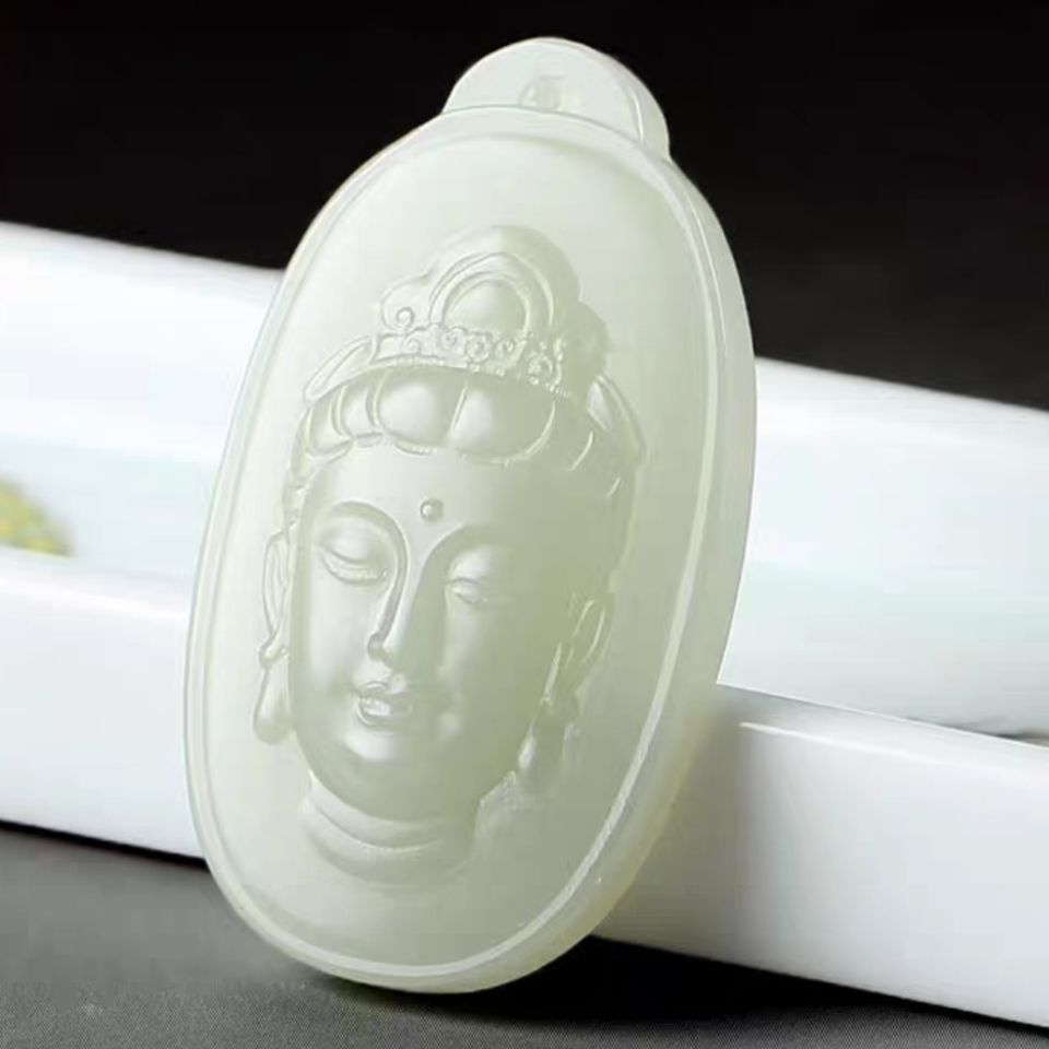 和田玉白玉观音头像吊坠苏工精雕青海玉昆仑玉挂件定制
