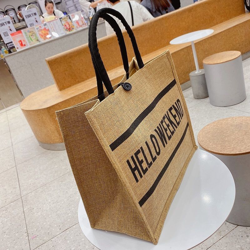New Style Jute Nylon Briefcase Document Bag Letter Cloth Bag Large Capacity Shoulder Messenger Simple Commuter Handbag