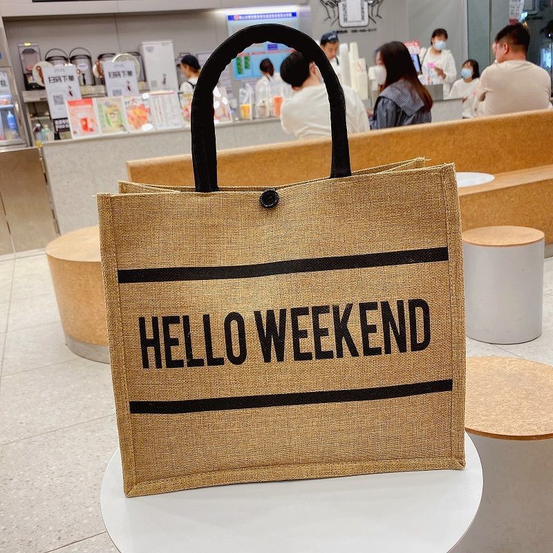 New Style Jute Nylon Briefcase Document Bag Letter Cloth Bag Large Capacity Shoulder Messenger Simple Commuter Handbag