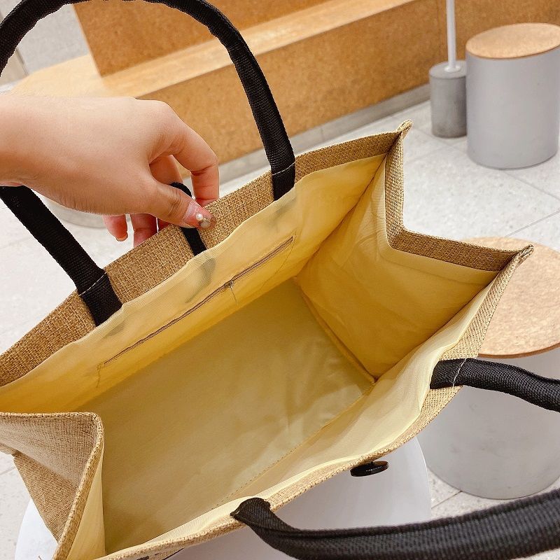 New Style Jute Nylon Briefcase Document Bag Letter Cloth Bag Large Capacity Shoulder Messenger Simple Commuter Handbag