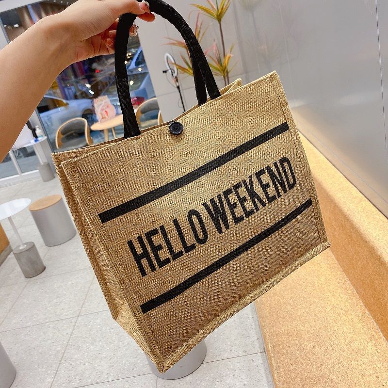 New Style Jute Nylon Briefcase Document Bag Letter Cloth Bag Large Capacity Shoulder Messenger Simple Commuter Handbag