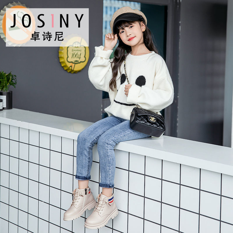 106136-卓诗尼儿童马丁靴加绒英伦风儿童短靴女2021新款秋冬女童公主袜靴-详情图