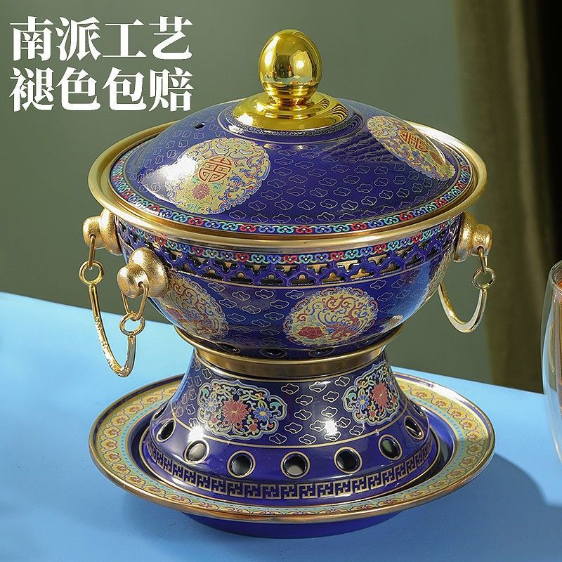 景泰蓝铜火锅纯铜老式珐琅火锅商用单人一人一锅酒精炉小火锅家用