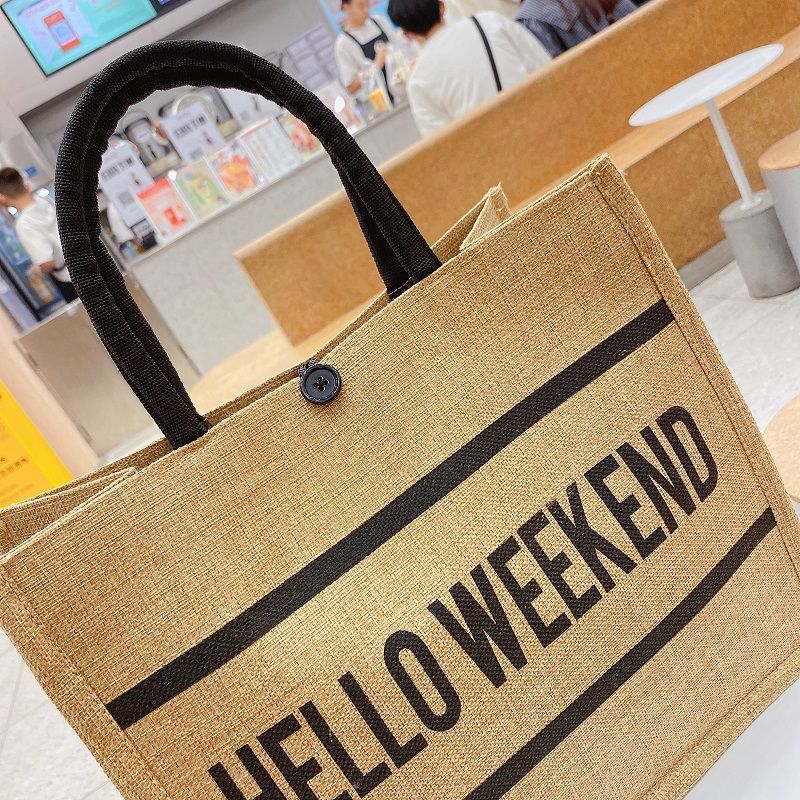 New Style Jute Nylon Briefcase Document Bag Letter Cloth Bag Large Capacity Shoulder Messenger Simple Commuter Handbag