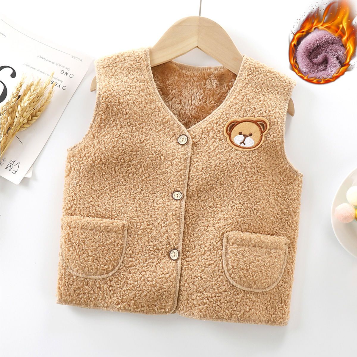 2022 new children's lamb velvet vest thick spring and autumn baby warm cotton vest boys and girls wear inside and outside the tide