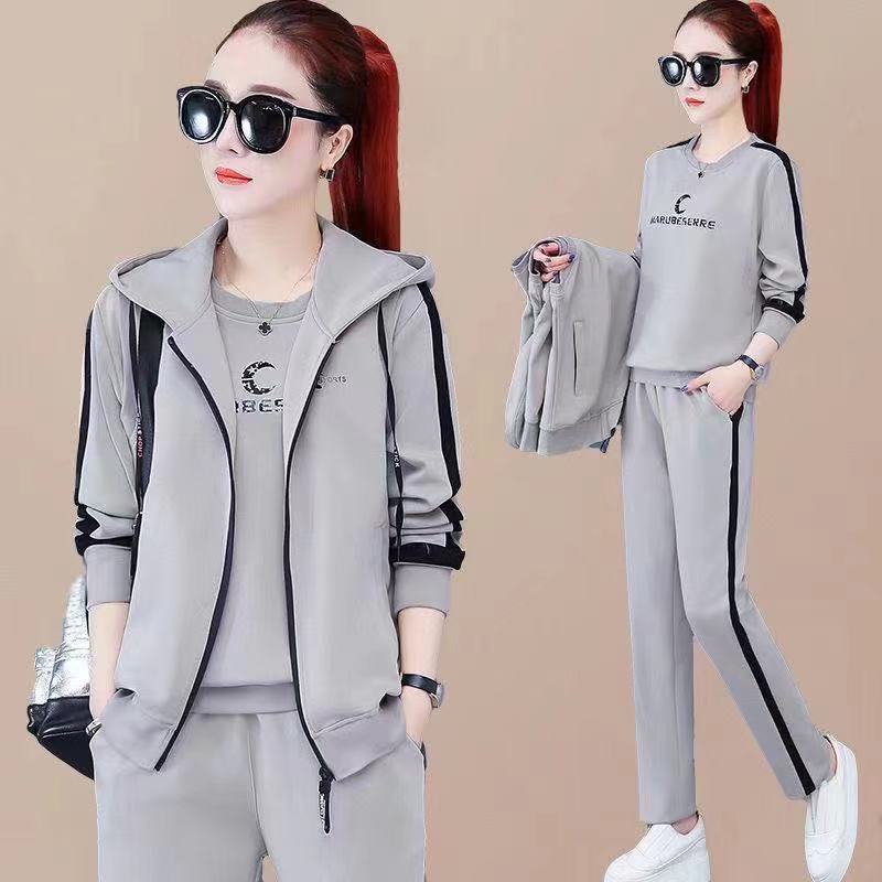 Spring vest three-piece suit female 2023 new Korean version autumn long-sleeved sweater large size casual sportswear suit female