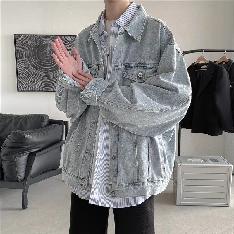 European and American high street washed old tie-dye denim jacket men's ins super hot fried street ruffian handsome couple casual jacket tide