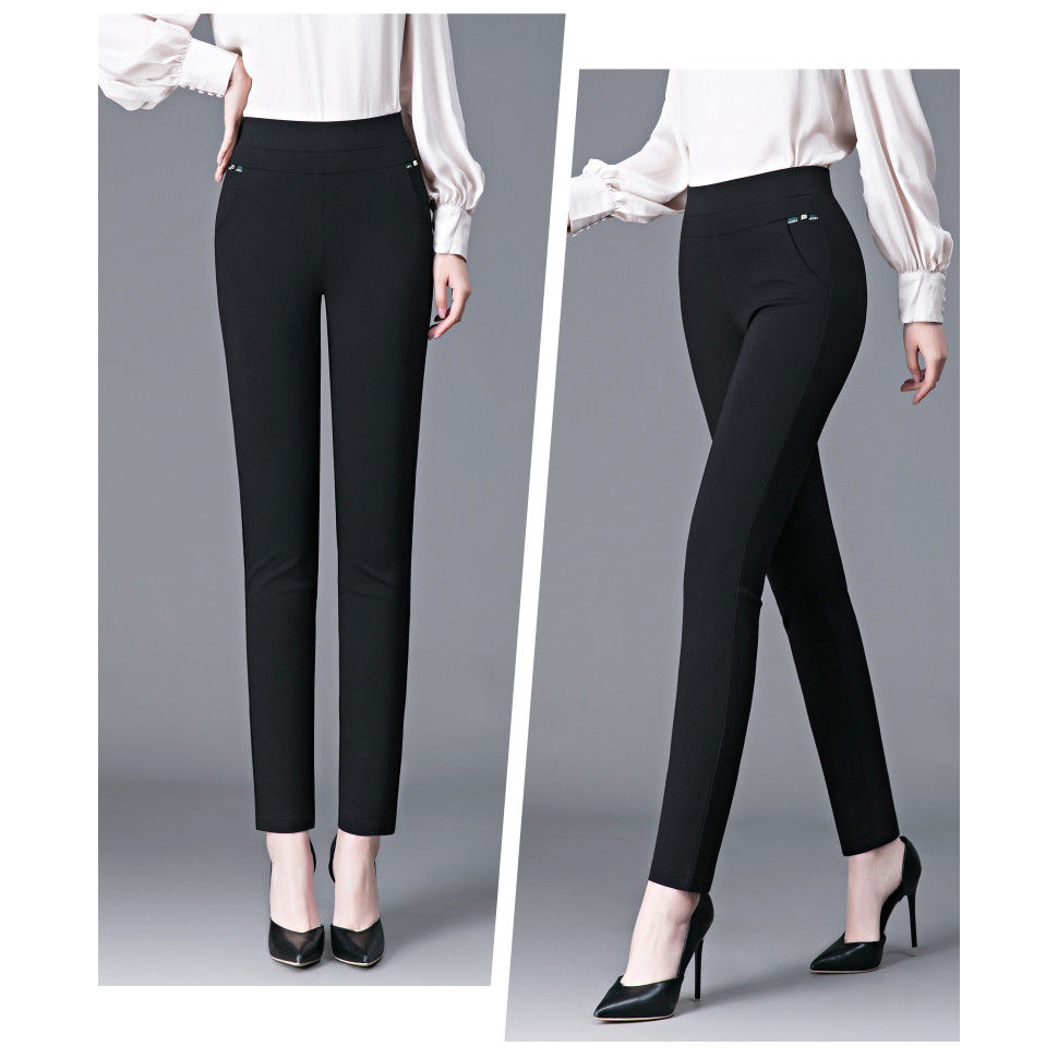 New middle and high waist women's pants middle-aged and elderly mothers casual straight-leg pants black spring and autumn winter plus velvet and thick