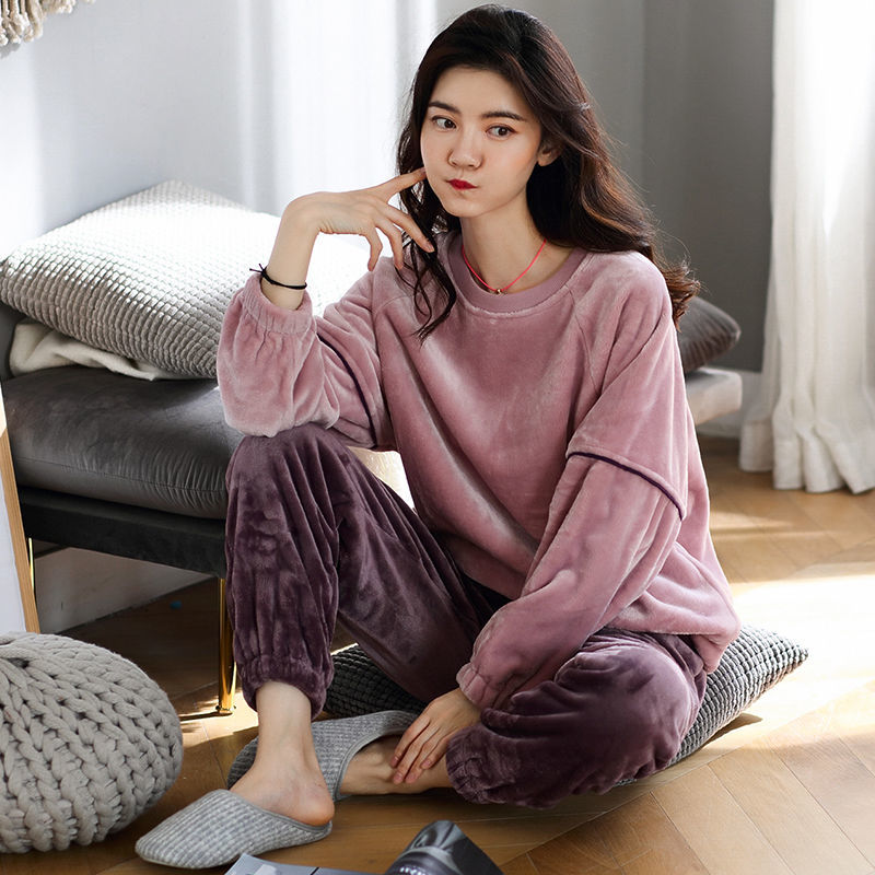 Flannel pajamas women's winter thickened warm suit princess style student autumn and winter coral fleece confinement clothing home service