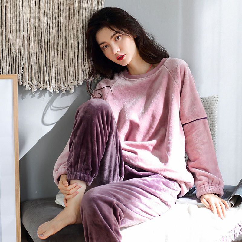 Flannel pajamas women's winter thickened warm suit princess style student autumn and winter coral fleece confinement clothing home service